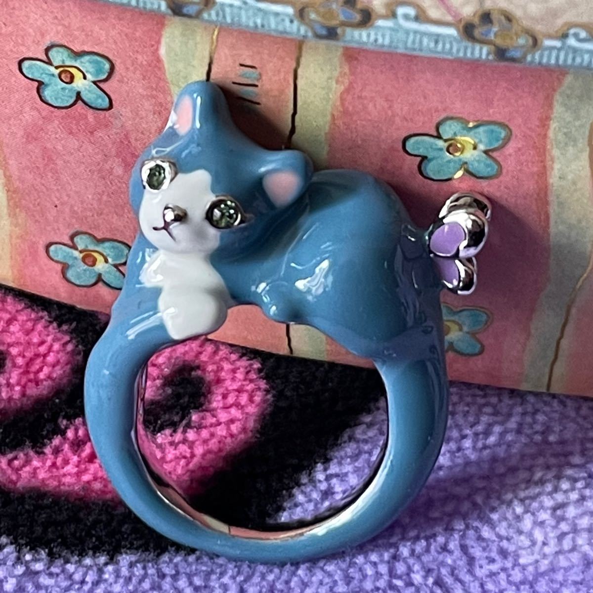 アナスイ 美しい水色猫 リング ネコ 猫 指輪-