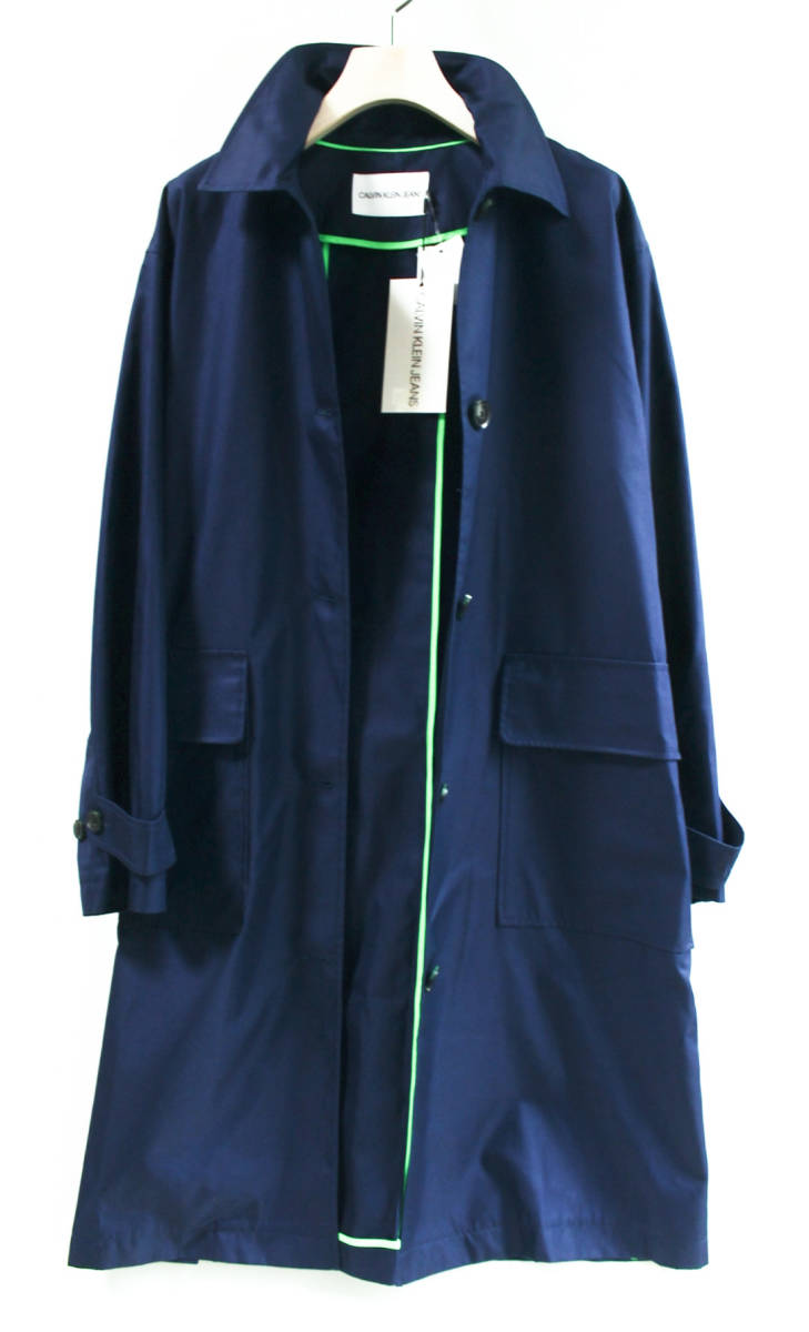 《Calvin Klein Jeans カルバンクライン》新品 定価36,080円 ロゴ刺繍 リラックス ステンカラーコート ロングコート 大きめXS A7080