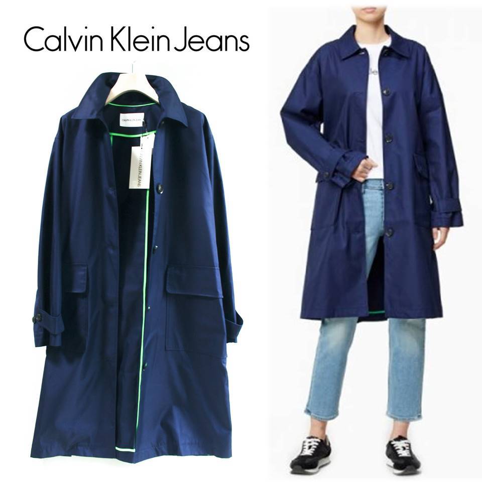 《Calvin Klein Jeans カルバンクライン》新品 定価36,080円 ロゴ刺繍 リラックス ステンカラーコート ロングコート 大きめXS A7080