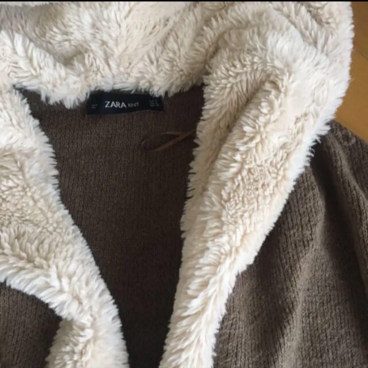 ZARA コート ファーフード付ロングカーディガン コーディガン ボアコート ボア