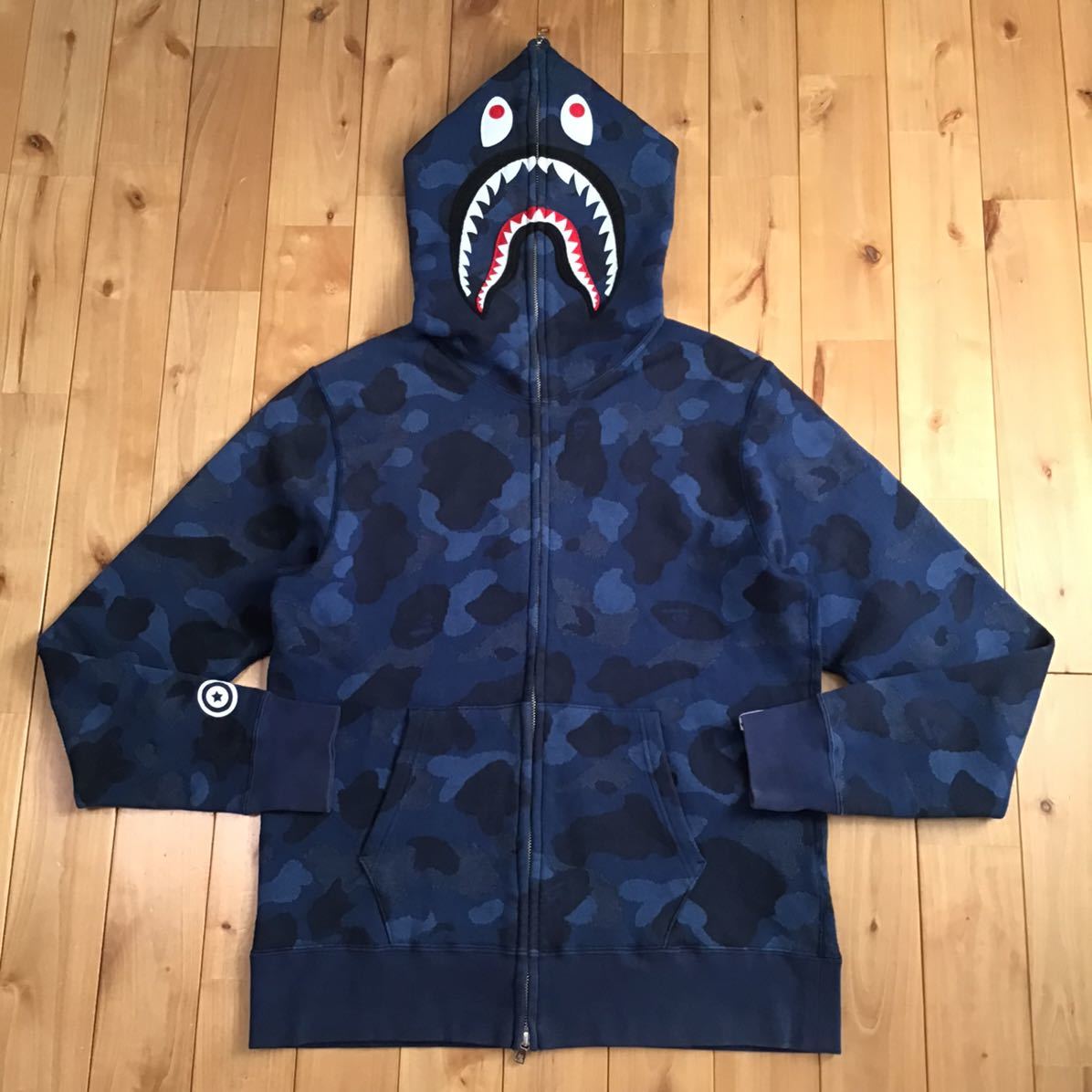 ジャガードカモ シャーク パーカー Lサイズ Jacquard shark full zip hoodie a bathing ape bape blue camo エイプ ベイプ ブルーカモ i13_画像1