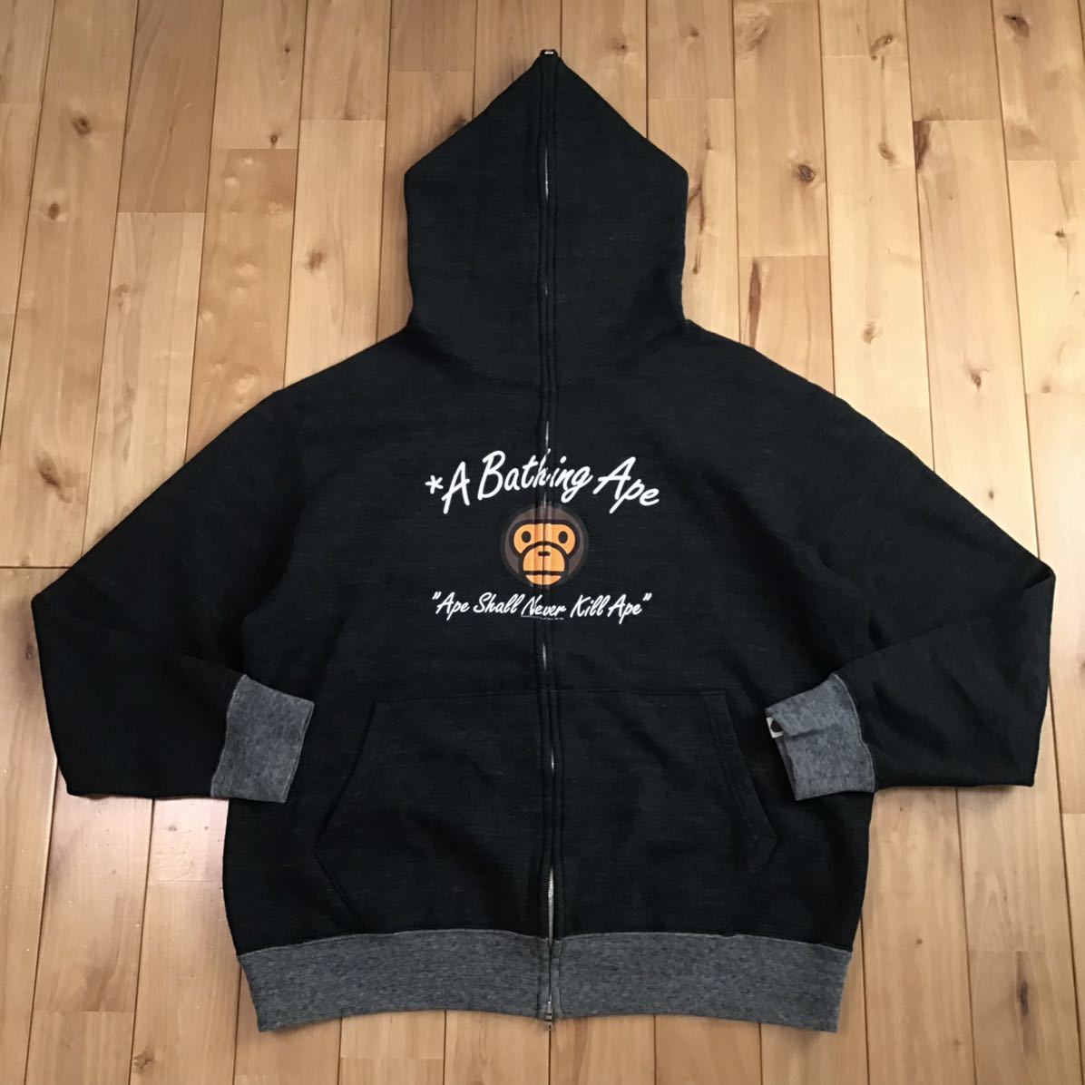 Milo logo フルジップ パーカー Lサイズ black a bathing ape BAPE full zip hoodie エイプ ベイプ アベイシングエイプ マイロ ブラック o8_画像1