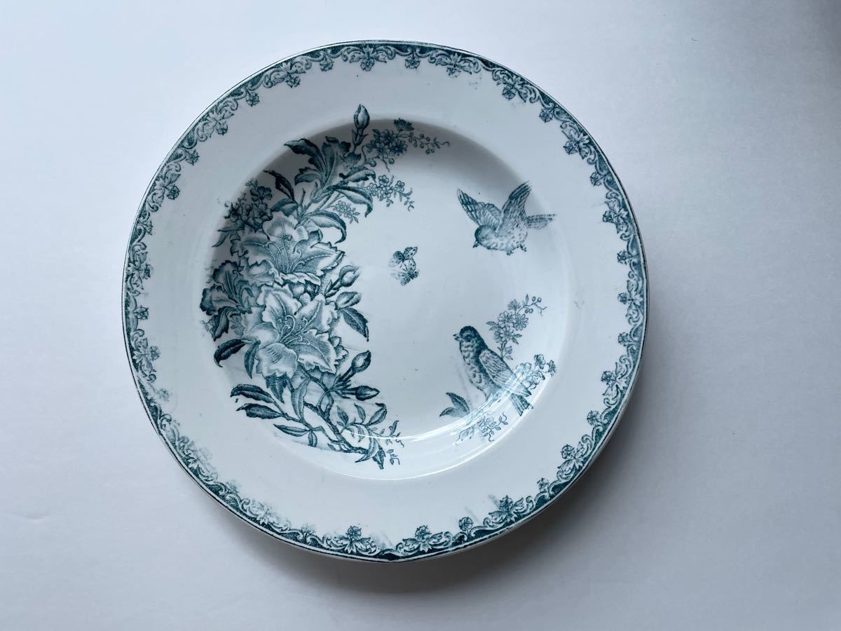 美品 フランス アンティーク クレールフォンテーヌ 小鳥の深皿プレート