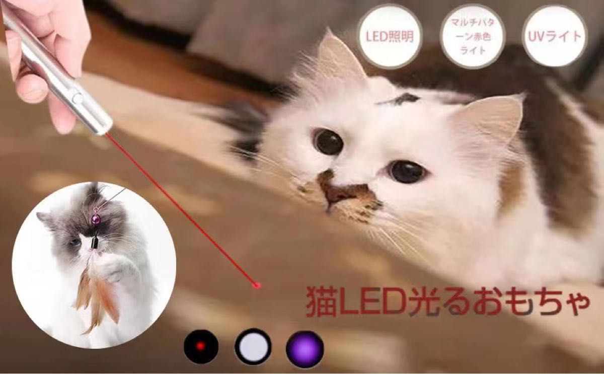 猫用おもちゃ 猫じゃらし釣り竿 羽 鳥 鈴付き LEDポインター猫 おもちゃ