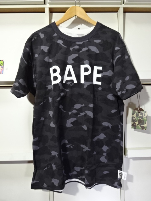 初期【Ｌ】BAPE リバーシブル Tシャツ ブラック カモ×ホワイト カモ カラーカモ 新迷彩 A BATHING APE（ア ベイシング エイプ） NIGO 新品