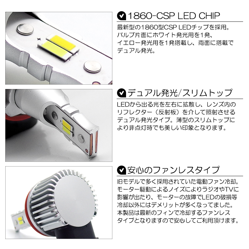 50系 前期/中期 エスティマ アエラス LED フォグランプ HB4 12W 6000lm LED 2色切替 6000K/ホワイト/白 3000K/イエロー/黄色 車検対応☆の画像6