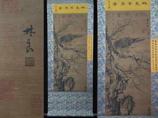 真作 中国書画「唐雲 花鳥図」肉筆紙本 掛け軸 書画立軸 巻き物 古美術