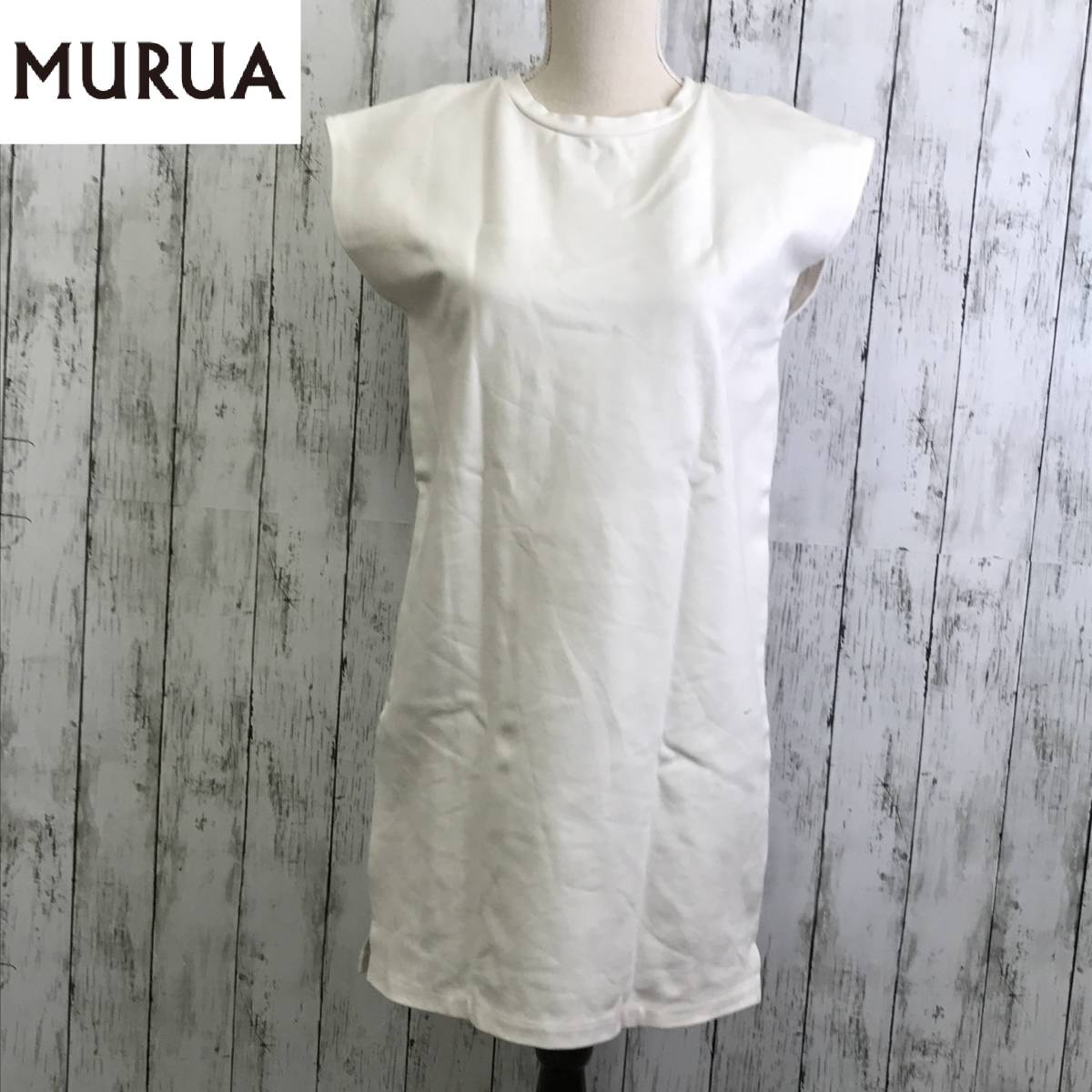 MURUA　ムルーア　フレンチスリーブミニワンピース　Fサイズ　ホワイト　 フレンチスリーブにすることで二の腕をカバー　S7-290　USED_画像1