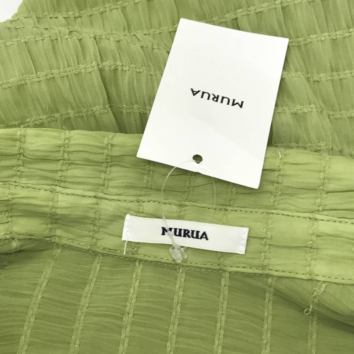 MURUA　ムルーア　マジョリカプリーツショートシャツ　Fサイズ　ライトグリーン　クロップド丈　S6-47　USED_画像7