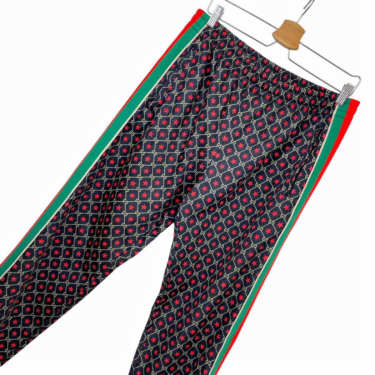 【人気】GUCCI GG柄 スター トラックパンツ メンズ L シェリーライン グッチ 星 総柄 ジャージ パンツ GG ミケーレ 下 黒 パターン