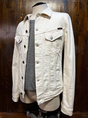 K591 メンズ ジャケット nudie jeans ヌーディージーンズ デニム ホワイト 白 Gジャン ストレッチ 細身 スリム 小さいサイズ / S (8)