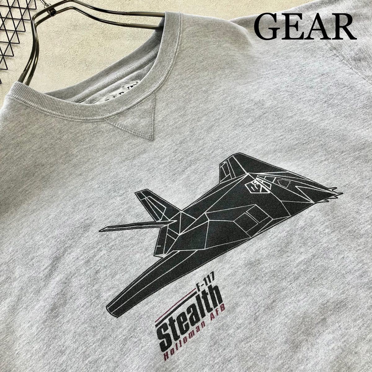 【GEAR】F-117 ステルス戦闘機 プリント スウェット トップ 長袖 ヴィンテージ トレーナー US古着 ビッグシルエット