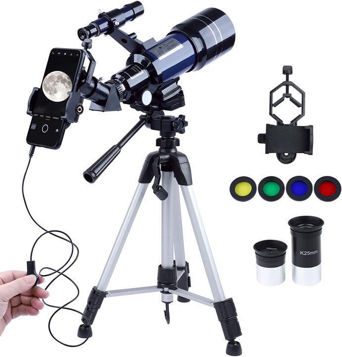 購入前コメント必須】 天体望遠鏡 300mm焦点距離 直径70mm スマホ撮影