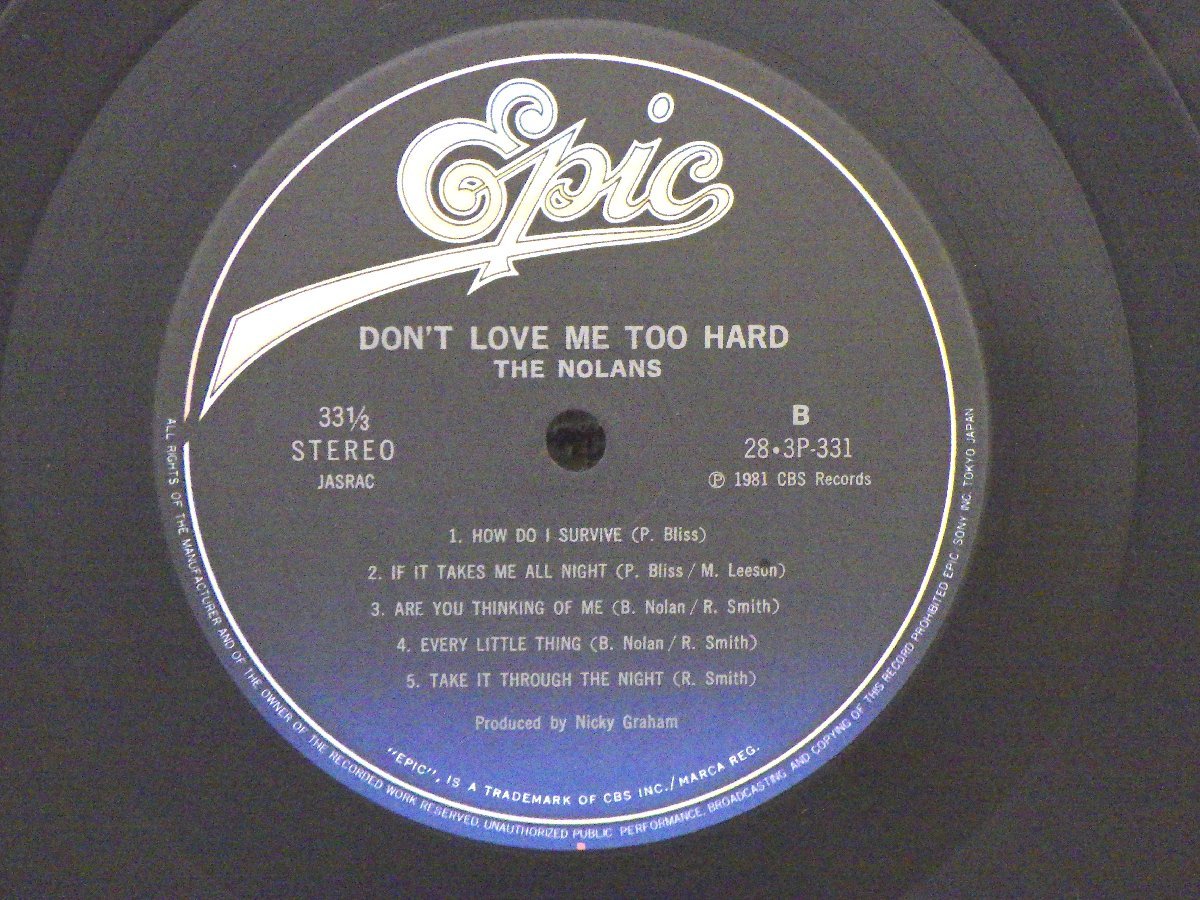 LP レコード nolans ノーランズ DON'T LOVE ME TOO HARD 【E+】 D2659Aの画像4