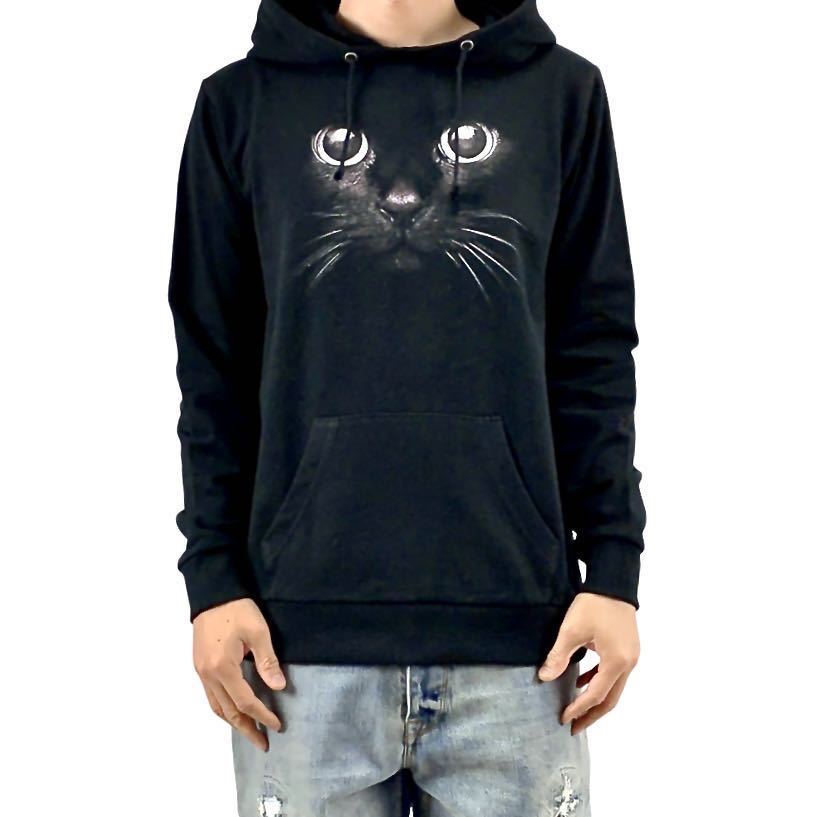 新品 黒猫 ねこ クロネコ かわいい 動物 アニマル プリント パーカー XS S M L XL ビッグ オーバー サイズ XXL ジップアップ Tシャツ ロンT_画像2