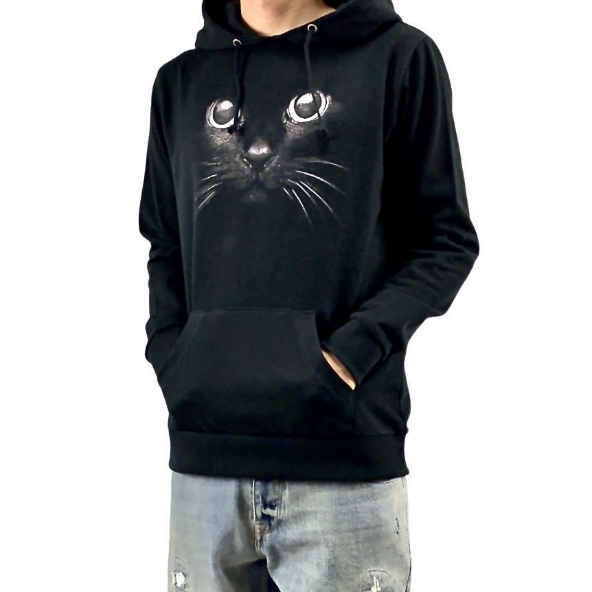 新品 黒猫 ねこ クロネコ かわいい 動物 アニマル プリント パーカー XS S M L XL ビッグ オーバー サイズ XXL ジップアップ Tシャツ ロンT_画像1