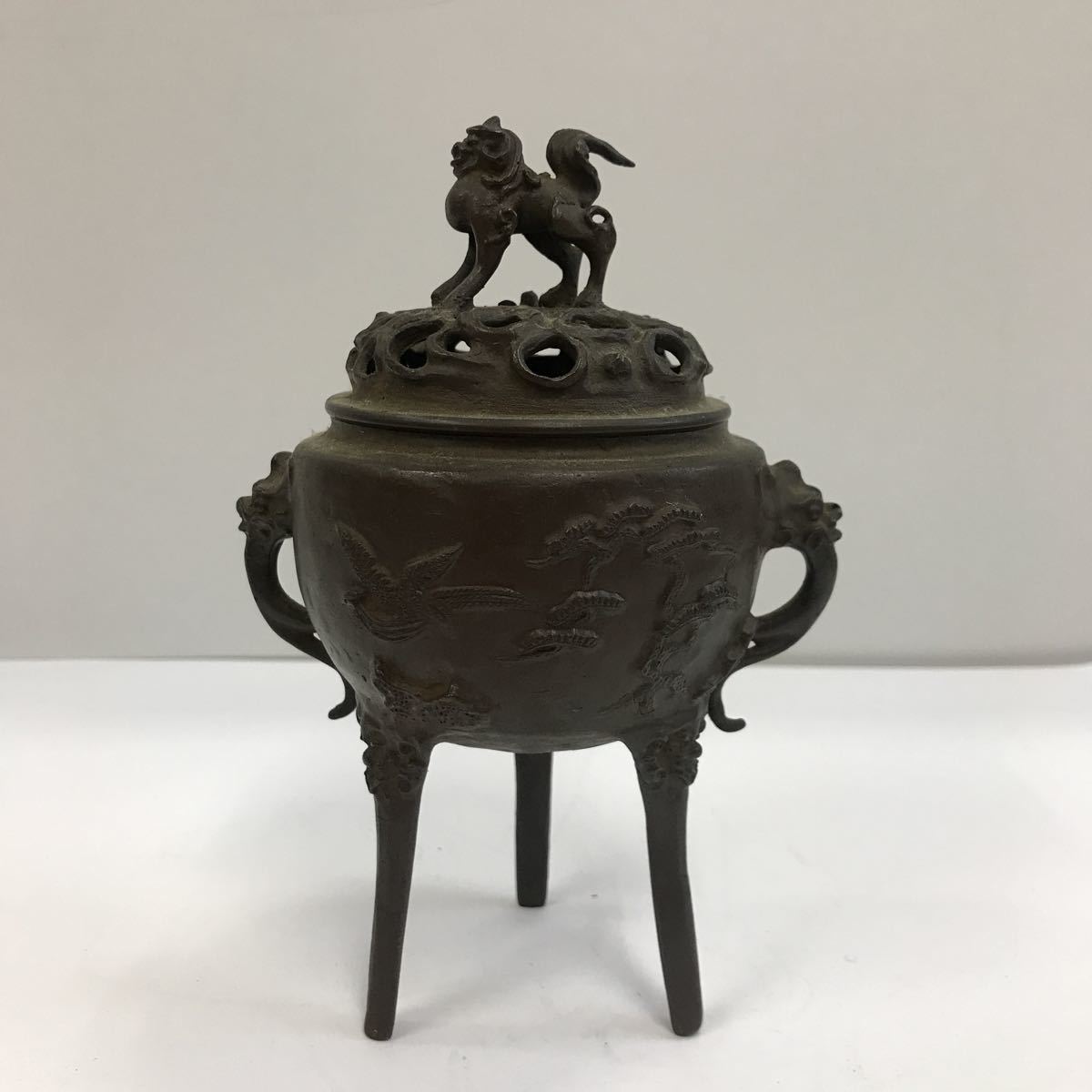 スタイリッシュシンプル アンティーク 香炉 銅製 獅子 三足 龍 骨董品