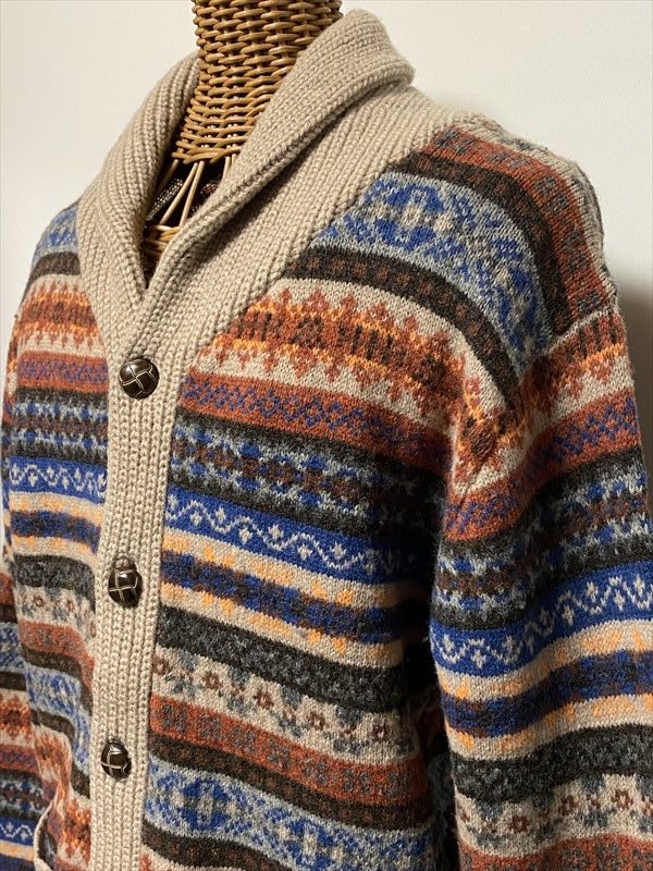 ★USED/KNIT/CARDIGAN/SWEATER/FAIR ISLE PATTERN/LOOFAH COLLAR/カーディガン/ヘチマ襟/ニット/フェアアイル柄/古着★_画像4