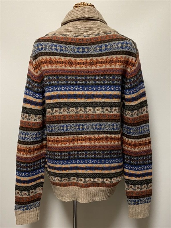 ★USED/KNIT/CARDIGAN/SWEATER/FAIR ISLE PATTERN/LOOFAH COLLAR/カーディガン/ヘチマ襟/ニット/フェアアイル柄/古着★_画像7