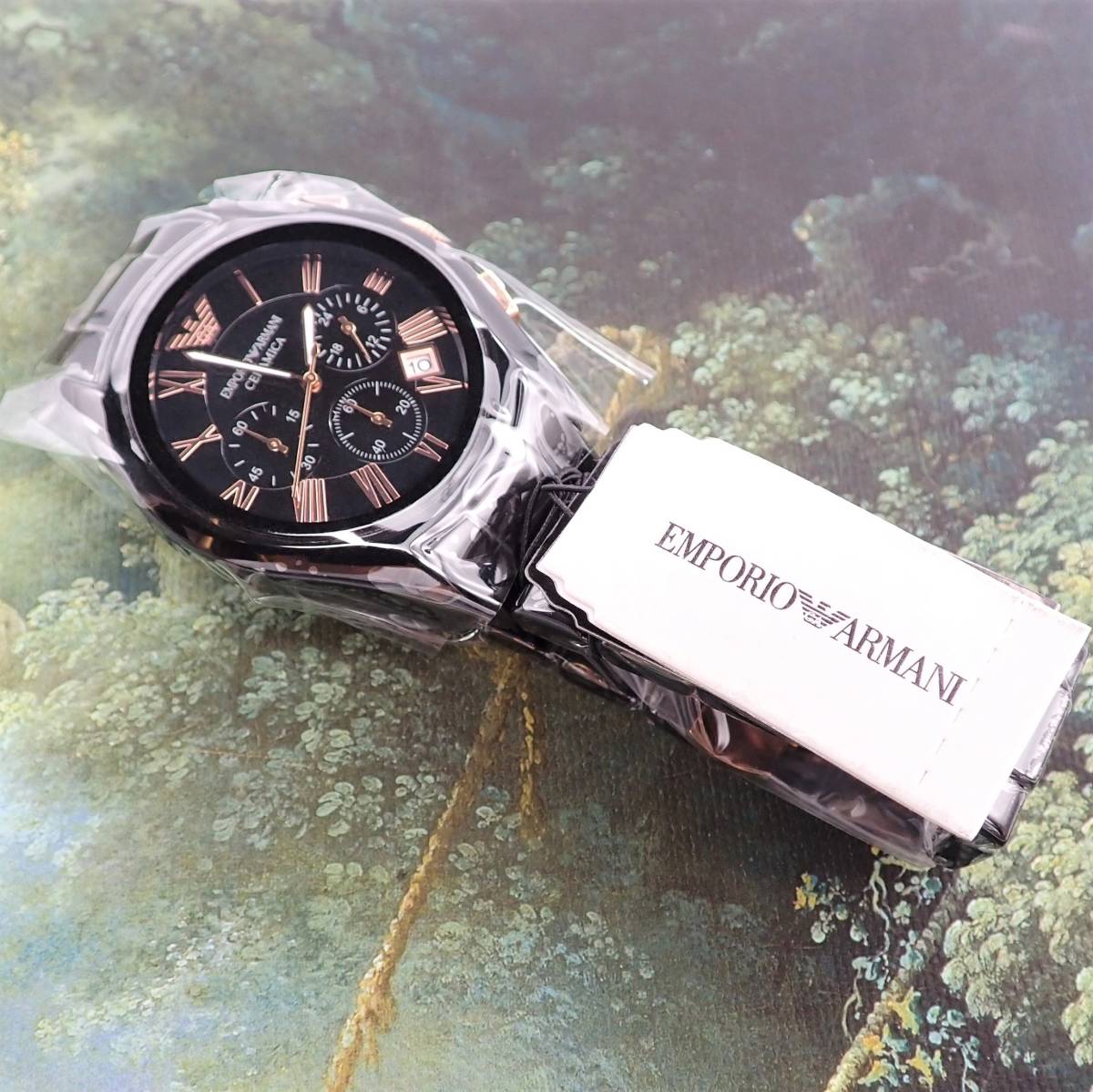 アルマーニ 腕時計 AR1410 セラミカ クロノグラフ 未使用 美品 EMPORIO ARMANI ブラック セラミックブレス #gdo2_画像3