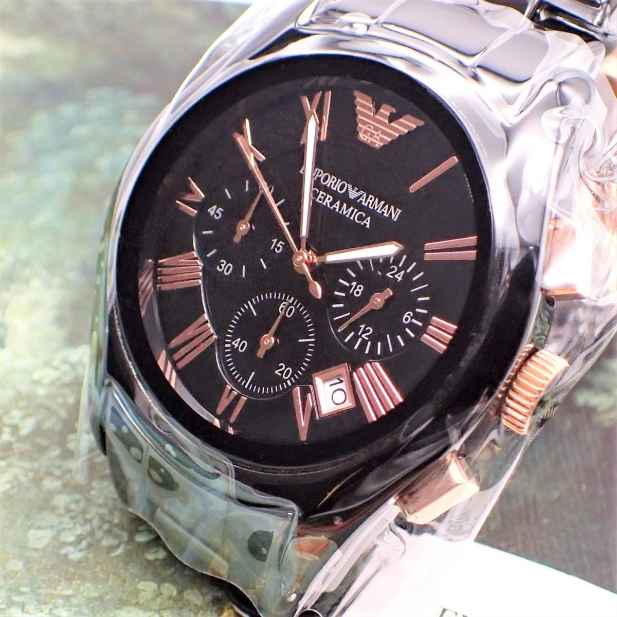 アルマーニ 腕時計 AR1410 セラミカ クロノグラフ 未使用 美品 EMPORIO ARMANI ブラック セラミックブレス #gdo2_画像1