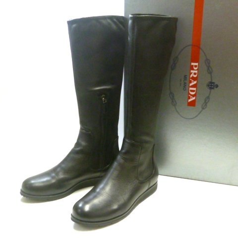 Y11◇【美品】プラダ ナッパストレッチ ロングブーツ 黒 ブラック 35 1