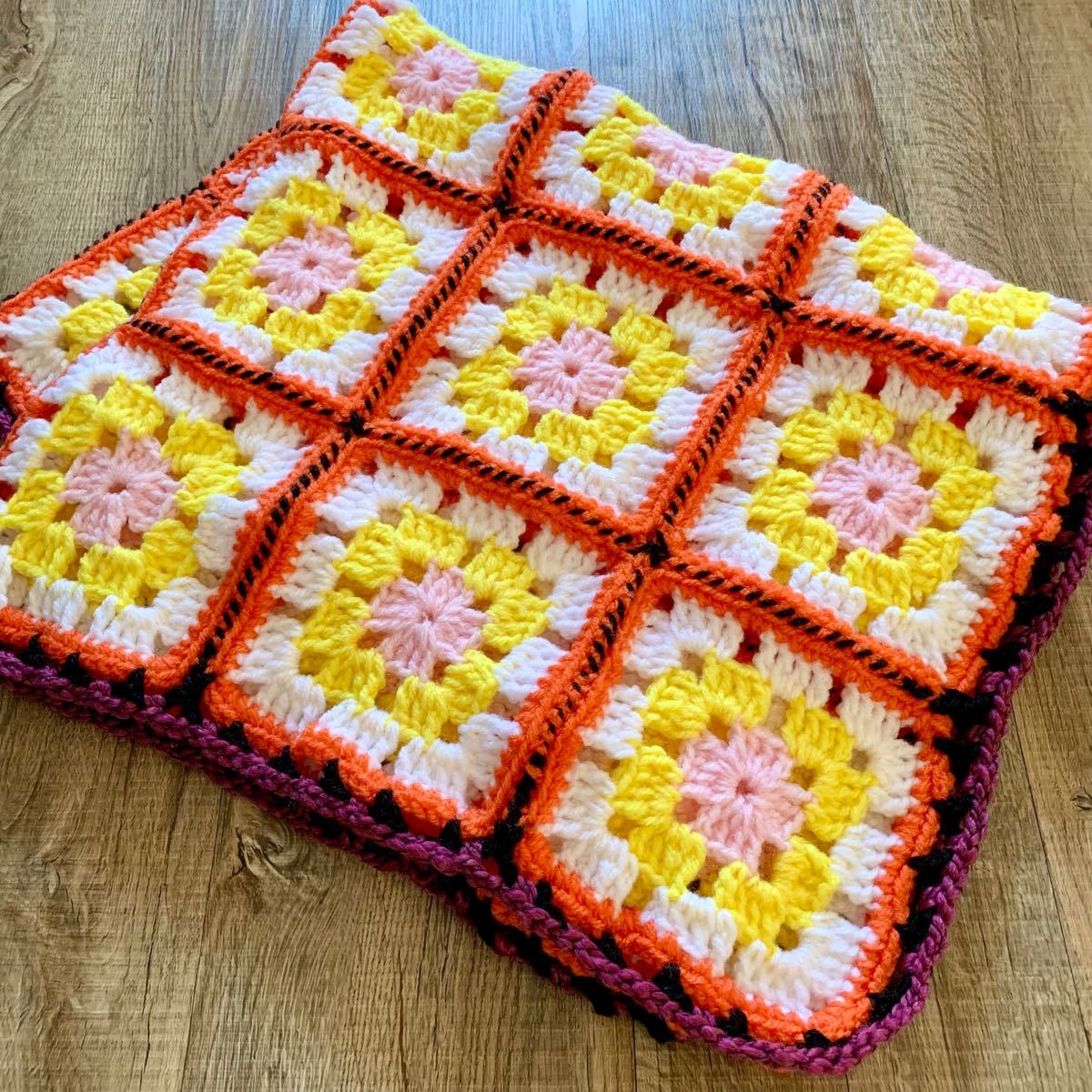 ハンドメイド グラニースクエアブランケット(オレンジ)|Yahoo ハンドメイド グラニースクエアブランケット(オレンジ)|Yahoo