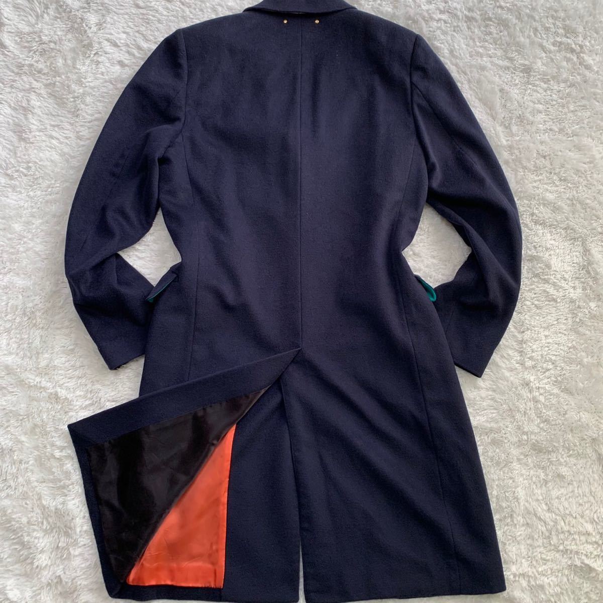 極美品 カシミヤ100% ポールスミス『漂う高級感』Paul Smith チェスターコート Lサイズ メンズ ロング ビジネス ライン 英国調 ネイビー 紺