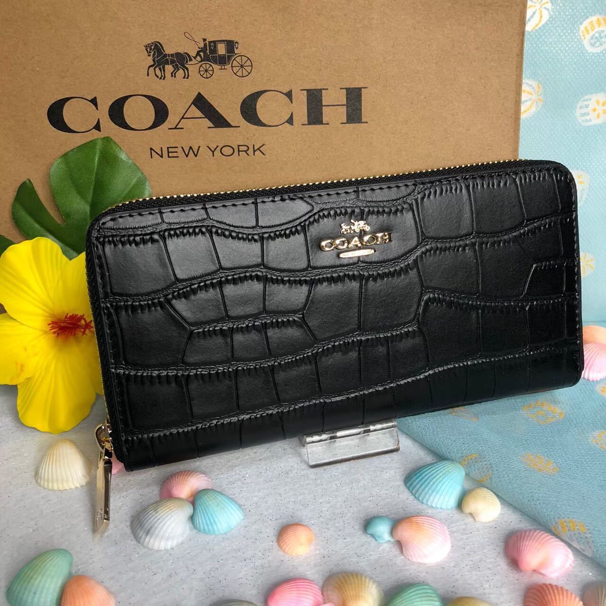 COACH コーチ 長財布 ブラック 黒 クロコ 新品_画像1