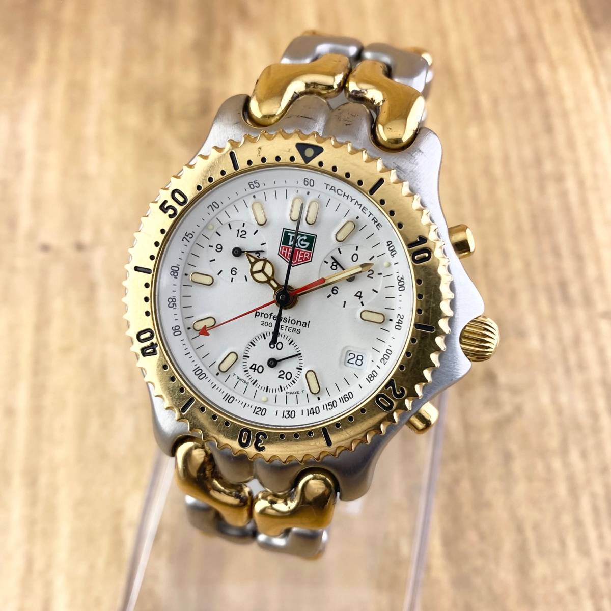 TAG HEUER タグ ホイヤー 腕時計 メンズ セル クロノグラフ CG1120-0 ホワイト文字盤 200m デイト プロフェッショナル 可動品