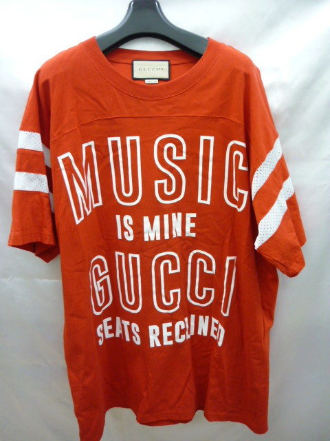 美品 GUCCI グッチ 100 コットン Ｔシャツ 赤 XL MUSIC IS MINE （76）a