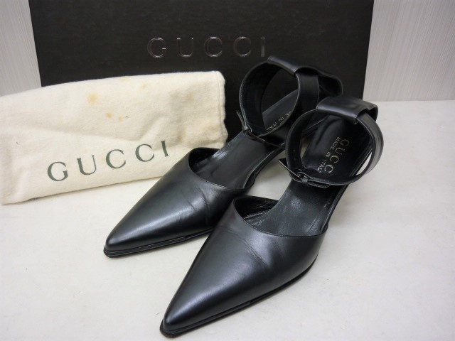 GUCCI グッチ レザー アンクルストラップパンプス 101 0137 ブラック 黒 34 1/2 ベルト 101 0137　a_画像1