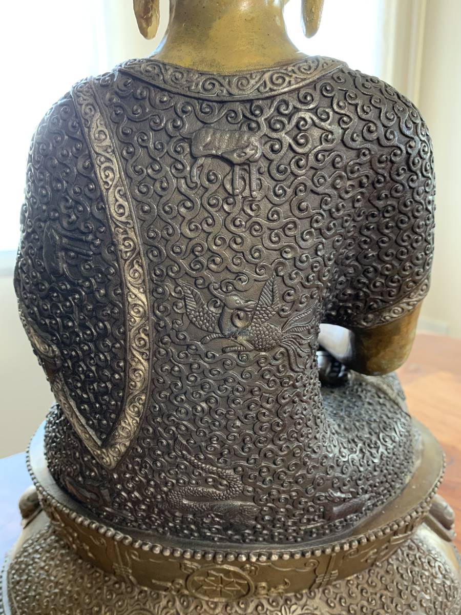 送料無料お手入れ要らず 特大 仏像 高さ45.5cm 金属製 銅?真鍮? 中国