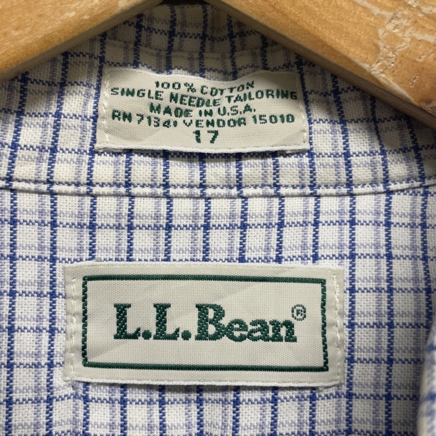 L.L.Bean エルエルビーン 半袖シャツ チェックシャツ USA製 ボタンダウン 17 ワイシャツ ブルー 80s 90s_画像3