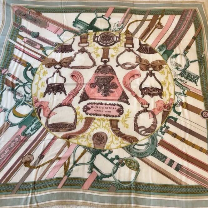 HERMES エルメス カレジェアン カレ140 グリーン カシミアシルク