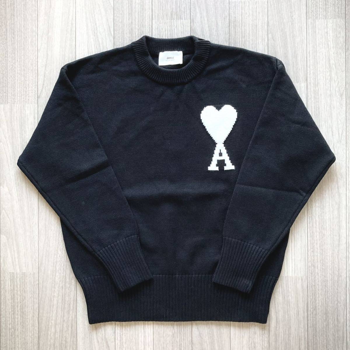 新品 amiparis AMI PARIS ニット セーター 黒 ハートロゴ-