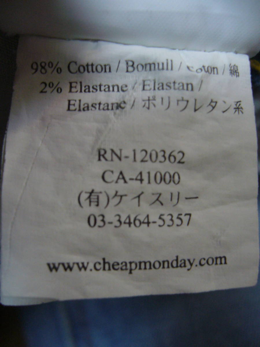 276♂♀：CHEAP MONDAY チープマンデー 　デニム　ジーンズ　パンツ　size.25　色.インディゴ　(有)ケイスリー_画像6