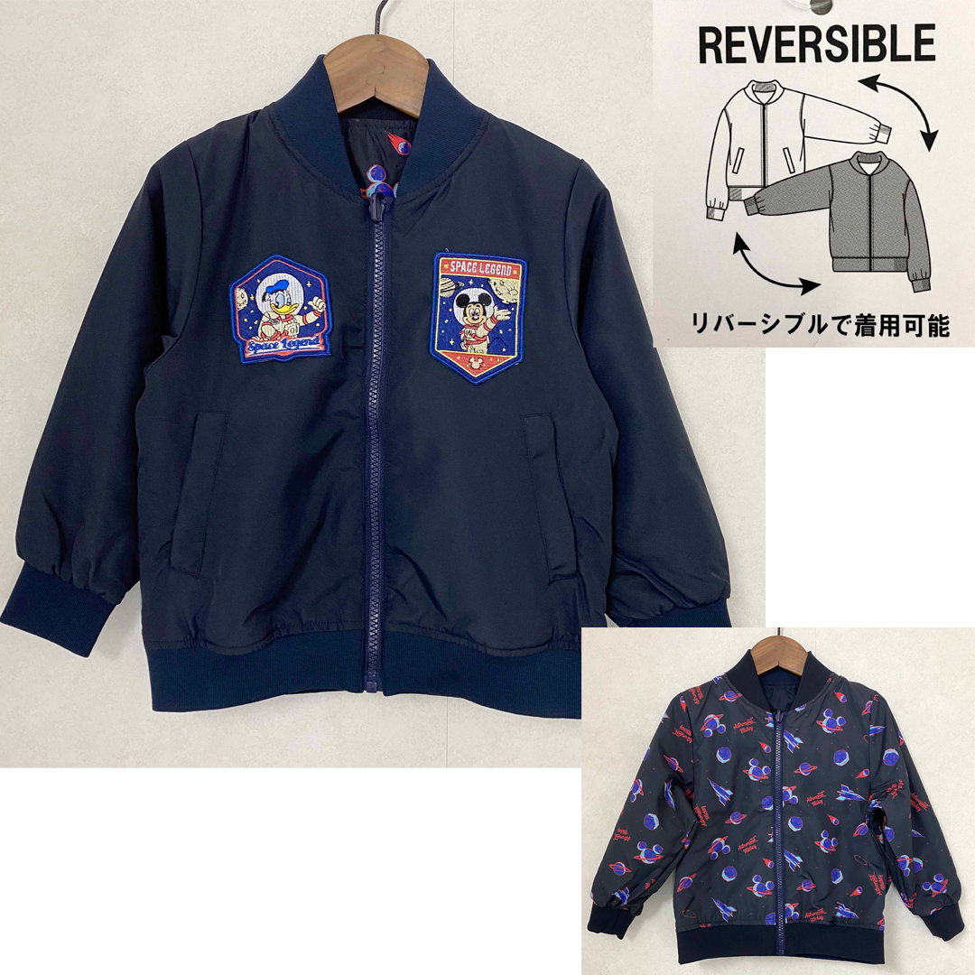 新品 110 ★ ディズニー ミッキー リバーシブル ジャケット キッズ ジャンパー ブルゾン アウター 2WAY MA-1 ボーイズ ベビー 子供用 105