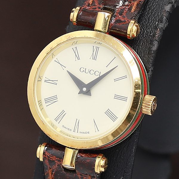 GUCCI 良品 新品レザーベルト ゴールド アナログ ローマン 腕時計 