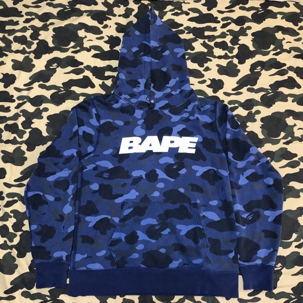 人気沸騰】 Color ダメージ 迷彩 青 パーカー APE BATHING A エイプ