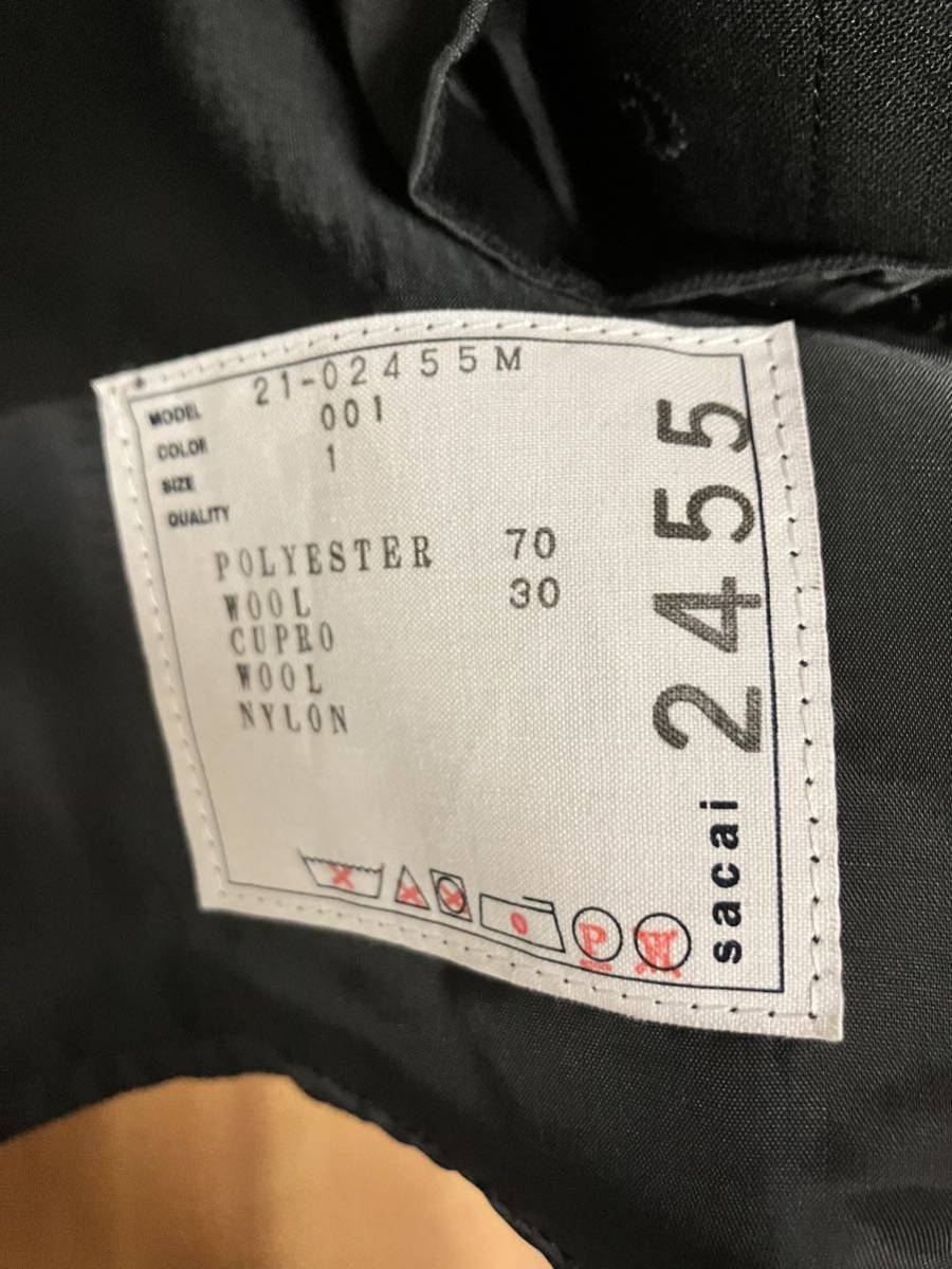 sacai2021SS 「Suiting Coat」 異素材切替チェスターコート ブラック
