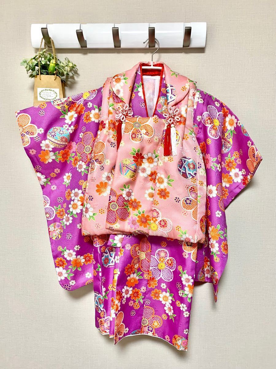 桃の節句 お参り 女の子 3歳 着物 フルセット (着物 被布 巾着 草履