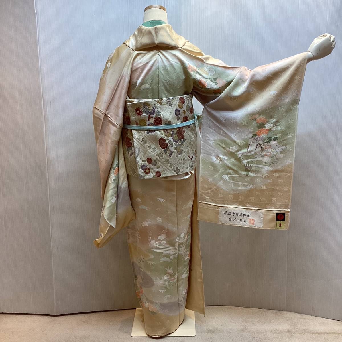  visit wear . tailoring attaching ho227t silk hand . Kyouyuuzen classic four season flower writing sama pattern plain wood . raw quality product new goods postage included 