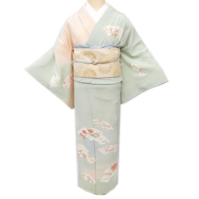 入園入学祝い ☆きもの北條☆ L【中古】 地紙に花鳥の図 柔らかな