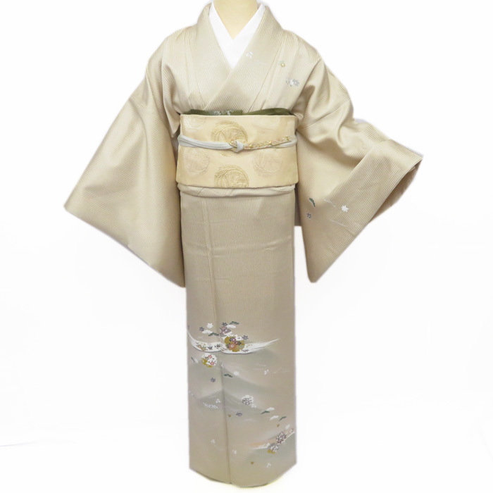 ☆きもの北條☆ 雪輪に花模様 吹き寄せ文 縦縞模様 落ち着きある艶や