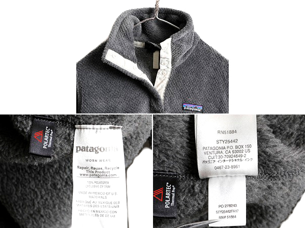 希少サイズ S ■ 17年製 パタゴニア リツール スナップT プルオーバー ジャケット レディース / 古着 Patagonia フリース ジャンパー 濃灰_画像5