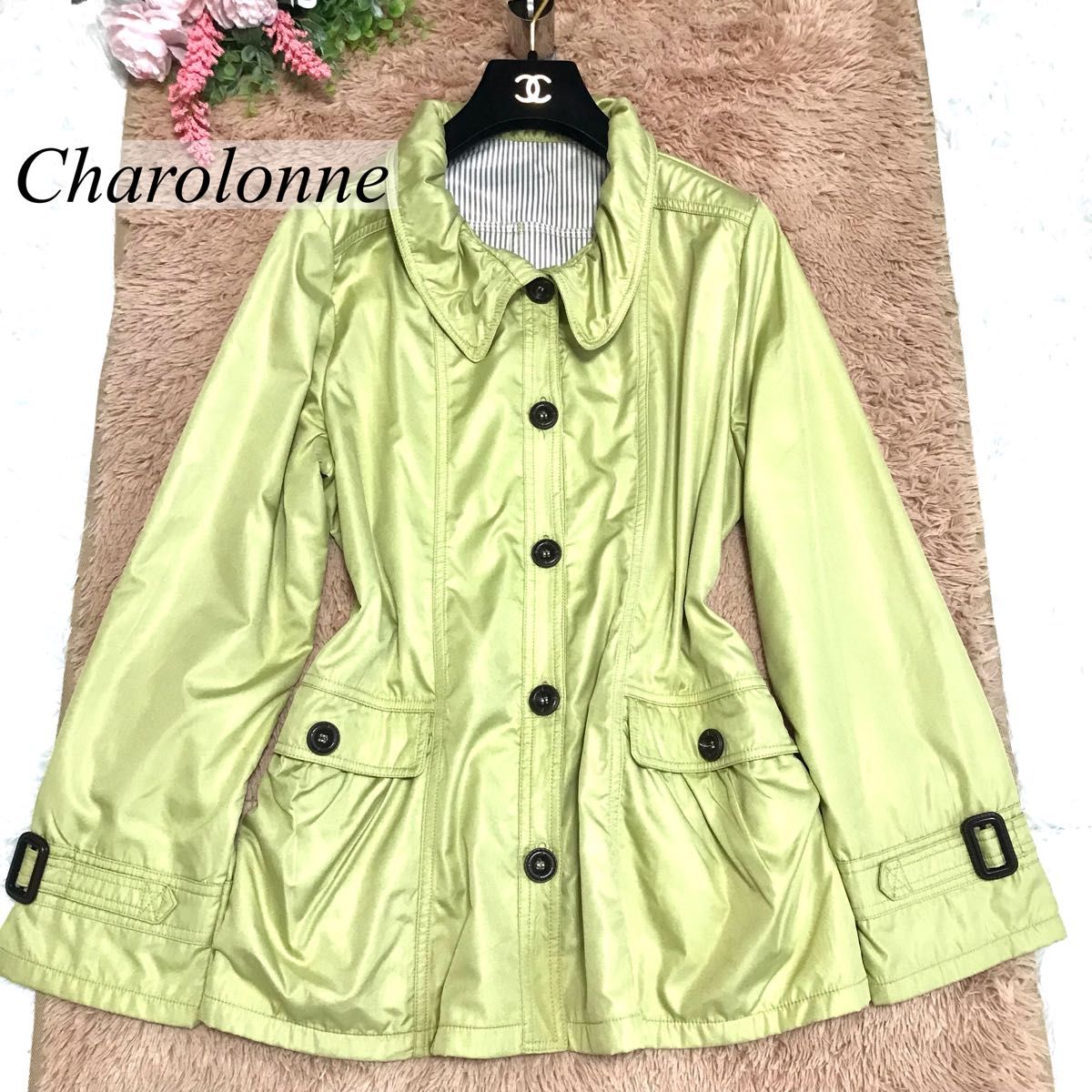 【美品】Charolonne レディース　アウター　ジャケット　グリーン　緑　L 女性　お洒落　上品　上着　ジャンパー　きれいめ　