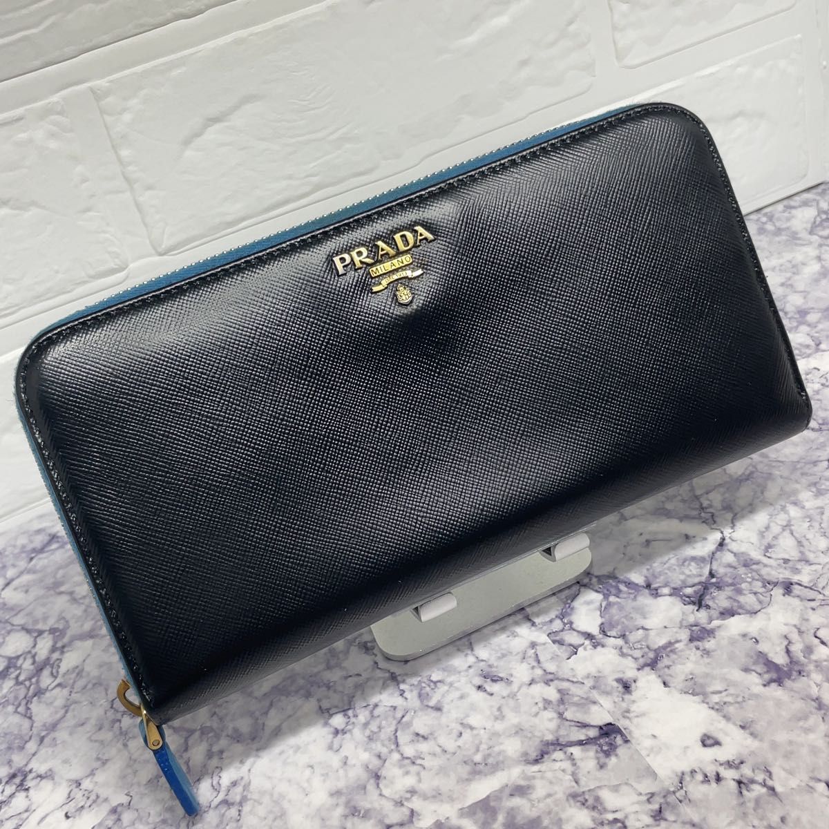 65 美品 PRADA プラダ サフィアーノ 長財布 ラウンドファスナー