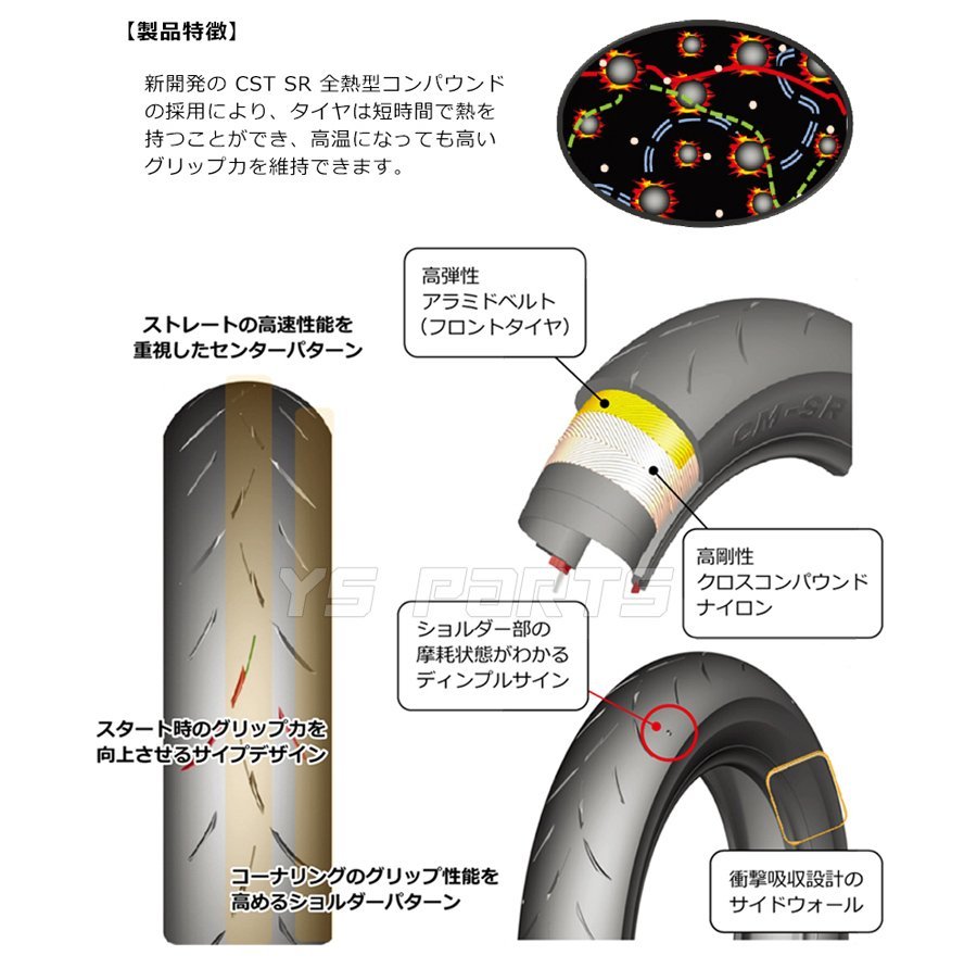 [話題のハイグリップタイヤ]CST CM-SR 100/90-10[リア用]リード90/リード100/ジョーカー50/ジョーカー90等に[全熱型コンパウンド採用]_画像5