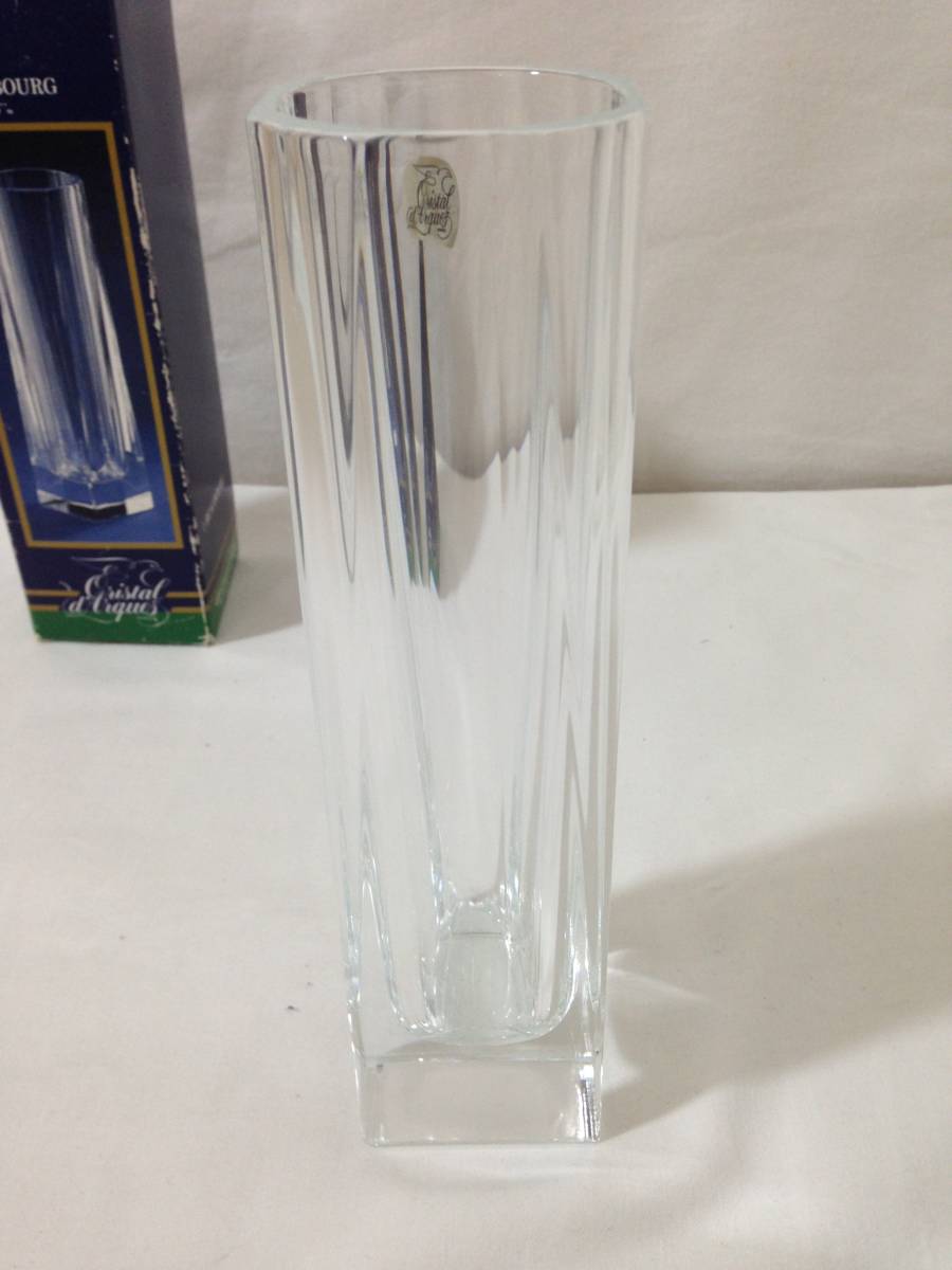 * 1 иен ~ бесплатная доставка Genuine Lead Crystal crystal ваза один колесо .. цветок основа высота 20cm Франция производства интерьер с коробкой [ б/у товар ]